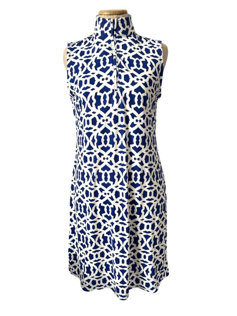Gottex Womens Sz Medium Lifestyle Blue & White Sleeveless Mock Neck Dress